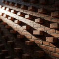 Red brick wall with protruding bricks casting shadows. The bricks are arranged in an Royalty Free Stock Photo