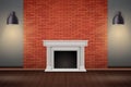 Red brick wall room with fireplace Royalty Free Stock Photo