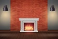 Red brick wall room with fireplace Royalty Free Stock Photo