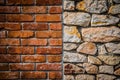 Red brick wall and stone wall background