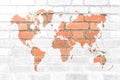 Red Brick wall texture Soft tone White color with world map Royalty Free Stock Photo