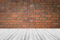 Red Brick wall texture surface with Wood terrace Royalty Free Stock Photo