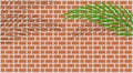 Red brick wall tile and leaves palm for background and copy space, bathroom wall brick tile and leaf coconut palm shadow, Royalty Free Stock Photo