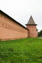 Red brick wall and tower of Saviour Monastery of St. Euthymius in Suzdal, Russia Royalty Free Stock Photo