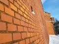 Red brick wall underneath of the Sandomierska Tower, the Wawel Royal Castle Royalty Free Stock Photo