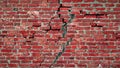 Red brick wall vintage. Cracked wall texture. Destroyed brick wall with cracks. Copy space background Royalty Free Stock Photo