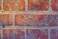 Red, brick wall and wallpaper with cement or concrete for strength to hold, building and construction. Background Royalty Free Stock Photo