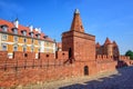 Red brick walls and towers of Warsaw Barbican, Poland Royalty Free Stock Photo