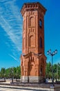 Red brick water tower in Staraya Russa, Russia.