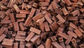 Red bricks are piled in large numbers to prepare for the construction of various buildings. Stack of red clay bricks for