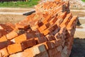 Red bricks stacked at a construction site. Construction of brick houses. Material for the construction of walls and partitions Royalty Free Stock Photo