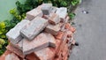 Pile of red bricks stone on the construction site to build a mosque Royalty Free Stock Photo