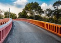 Red bridge in Chatuchak Park Bangkok Thailand