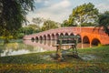 Red bridge in Chatuchak Park Bangkok Thailand