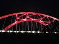 red bridge decorated with night lights