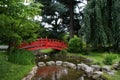 Red bridge in a japanese garden Royalty Free Stock Photo