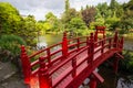 Red bridge in Japanese garden Royalty Free Stock Photo