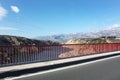 Red Bridge Maslenica, Croatia. Sunny day. Jumping. Royalty Free Stock Photo