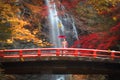 The red bridge in minoh waterfall Royalty Free Stock Photo