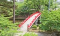 Red bridge in Okazaki Castle, Aichi Prefecture, Japan