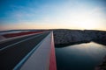 Red Bridge over the canyon in Croatia at sunset Royalty Free Stock Photo