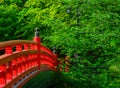 Red bridge over the moat Royalty Free Stock Photo