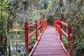 Red Bridge Pedestrian Crossing Southern Garden SC Royalty Free Stock Photo