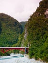 Red bridge, River and mountain at Toroko Gorge, Hualien, Taiwan