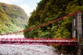 Red bridge, River and mountain at Toroko Gorge, Hualien, Taiwan