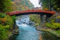 -	Red Bridge Shinkyo at Nikko during autumn seasons, Tochigi Japan Royalty Free Stock Photo
