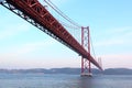 Red bridge at sunset, Lisbon, Portugal.