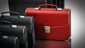 Red briefcase standing out among black briefcases. Business and success concept. 3D illustration Royalty Free Stock Photo