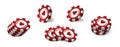 Red bright casino chips for poker or roulette with heart. Realistic 3d. Elements to design logo, website or banner