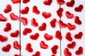 Red bright hearts on a white background