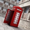 Red British phone booth in the street. 3D illustration Royalty Free Stock Photo