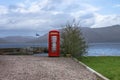 British telephone box on the shore of Kentallen. Loch Linnhe, Argyll and Bute, Highlands, Scotland, UK Royalty Free Stock Photo