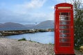 British telephone box on the shore of Kentallen. Loch Linnhe, Argyll and Bute, Highlands, Scotland, UK