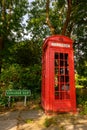 A red British telephone box on College Slip road by College Green near Bromley town center