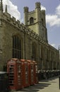 Red British telephone boxes