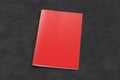 Red brochure or booklet cover mock up on black background. Isolated with clipping path around brochure. Side view.