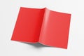 Red brochure or booklet cover mock up on white. Brochure is open and upside down. Isolated with clipping path around brochure. Royalty Free Stock Photo