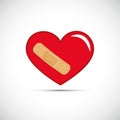 Red broken heart with adhesive plaster