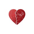red broken heart as a silhouetted vector