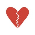 Red broken heart or divorce. Simple isolated broken heart shape on white