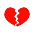 Red broken heart icon isolated on white background. Symbol of heartbreak, divorce, parting, heartache, infarct. Vector