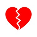 Red broken heart icon. Simple flat vector illustration Royalty Free Stock Photo