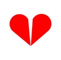 A red broken heart vector icon. Single cracked Rd heart