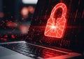 Red broken padlock on laptop screen with binary code Royalty Free Stock Photo