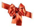 Red brown bow made from silk ribbon Royalty Free Stock Photo