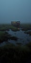 Empty Bus On Foggy Wetland: Cinematic Still Shot Inspired By Sergei Parajanov